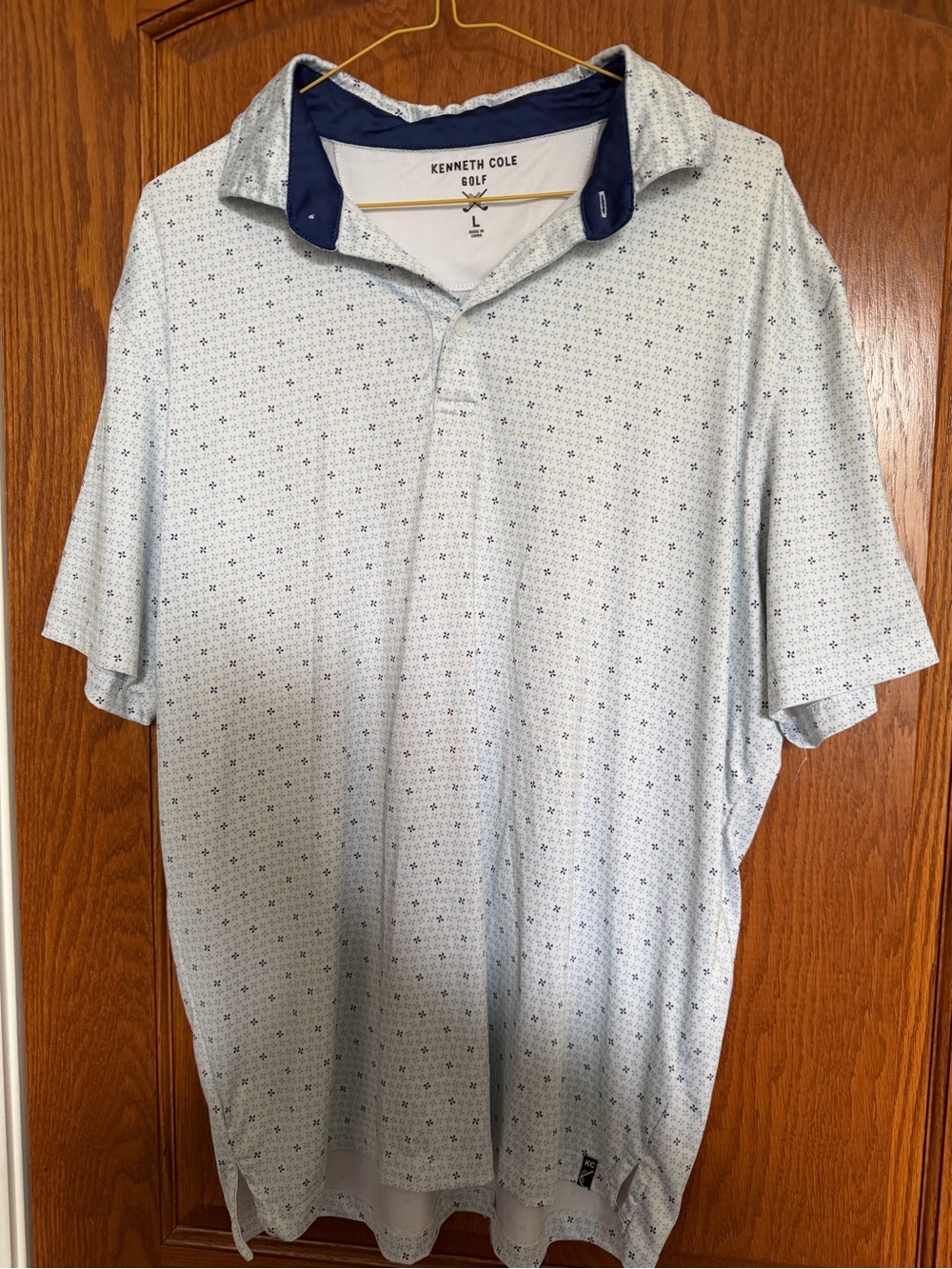 Kenneth Cole Light Blue Micro-Print Polo with Navy Trim